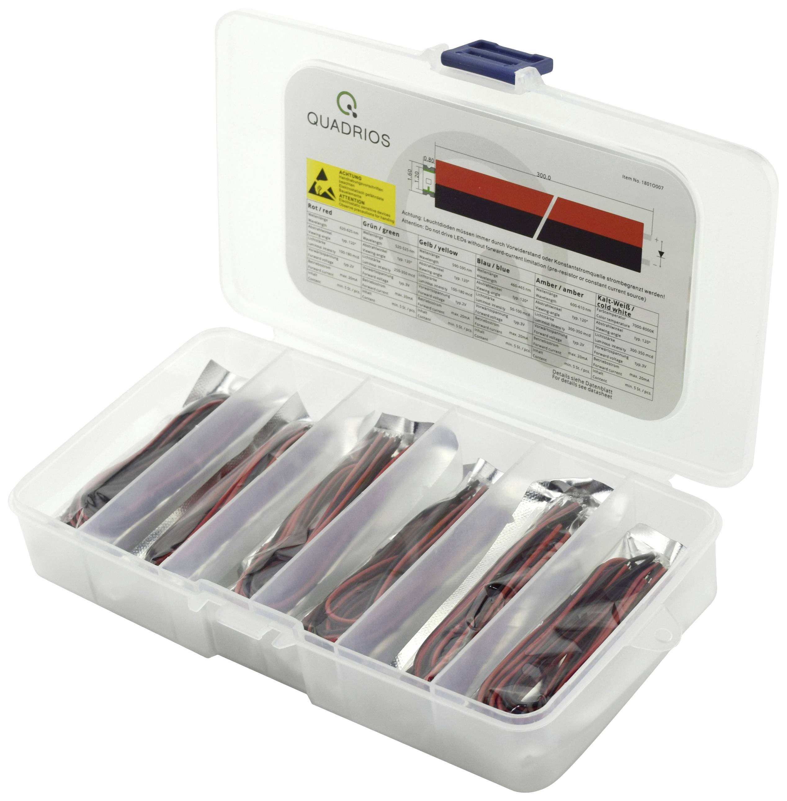 Quadrios Assortiment de LEDs rouge, vert, jaune, bleu, blanc, ambre 20 mA 3.0 V