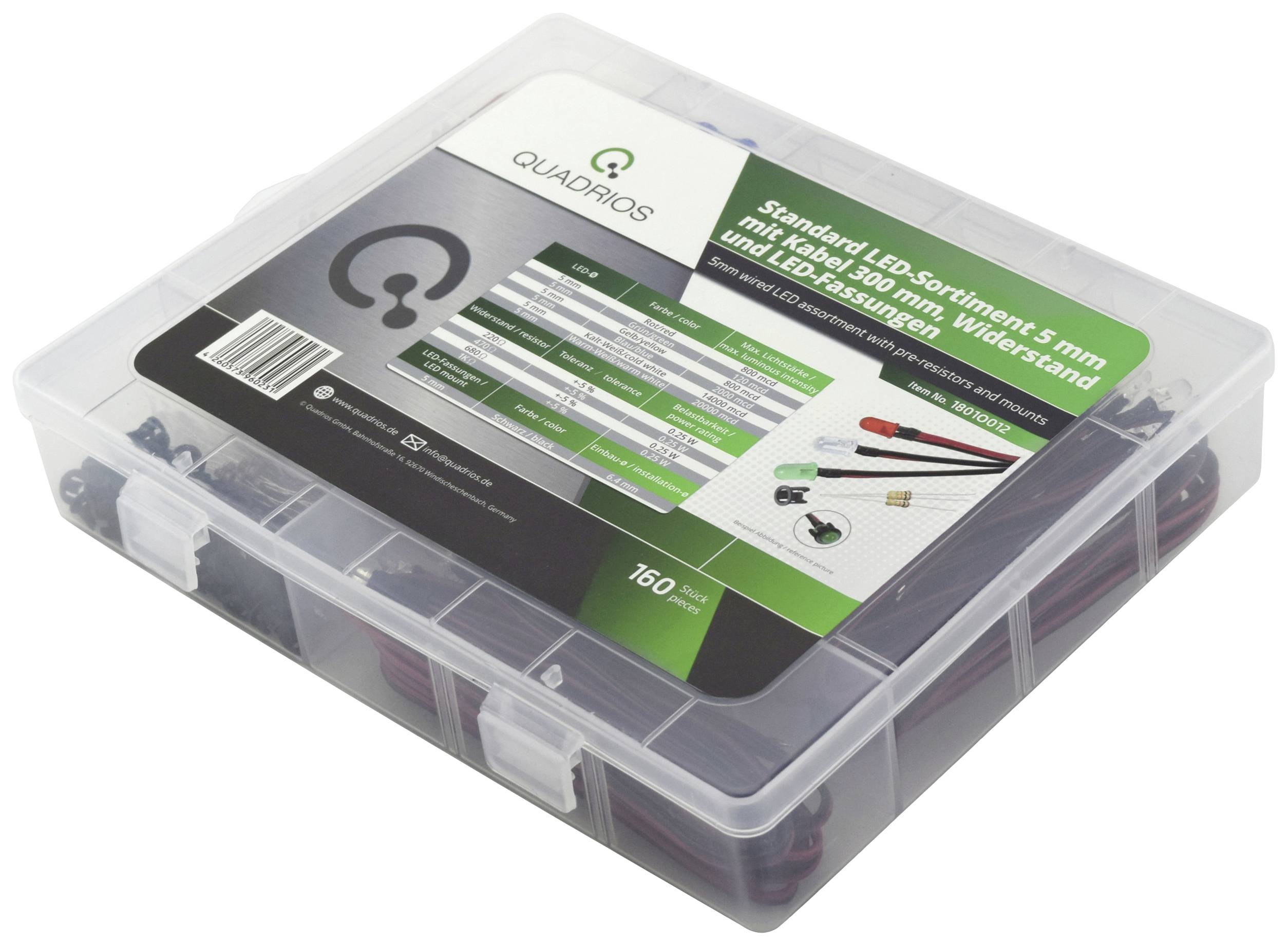 Quadrios Assortiment de LEDs rouge, vert, jaune, bleu, blanc froid, blanc chaud 5 mm 20 mA 3.0 V