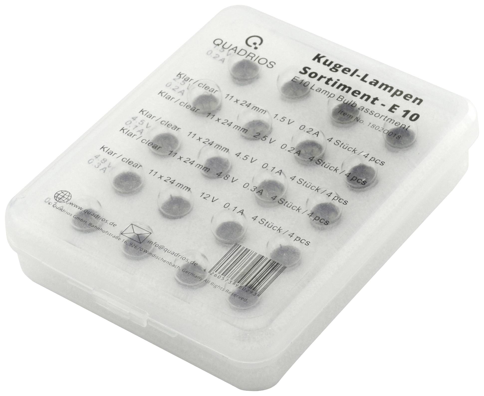 Quadrios 1802O018 Ampoule témoin 1.5 V, 2.5 V, 4.5 V, 4.8 V, 12 V Culot E10 20 parties