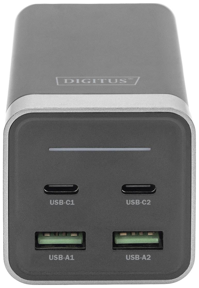 Digitus 4-Port GaN Chargeur USB 65 W intérieure, pour prise murale Courant de sortie (max.) 3000 mA Nbr. de sorties: 4 x USB-A