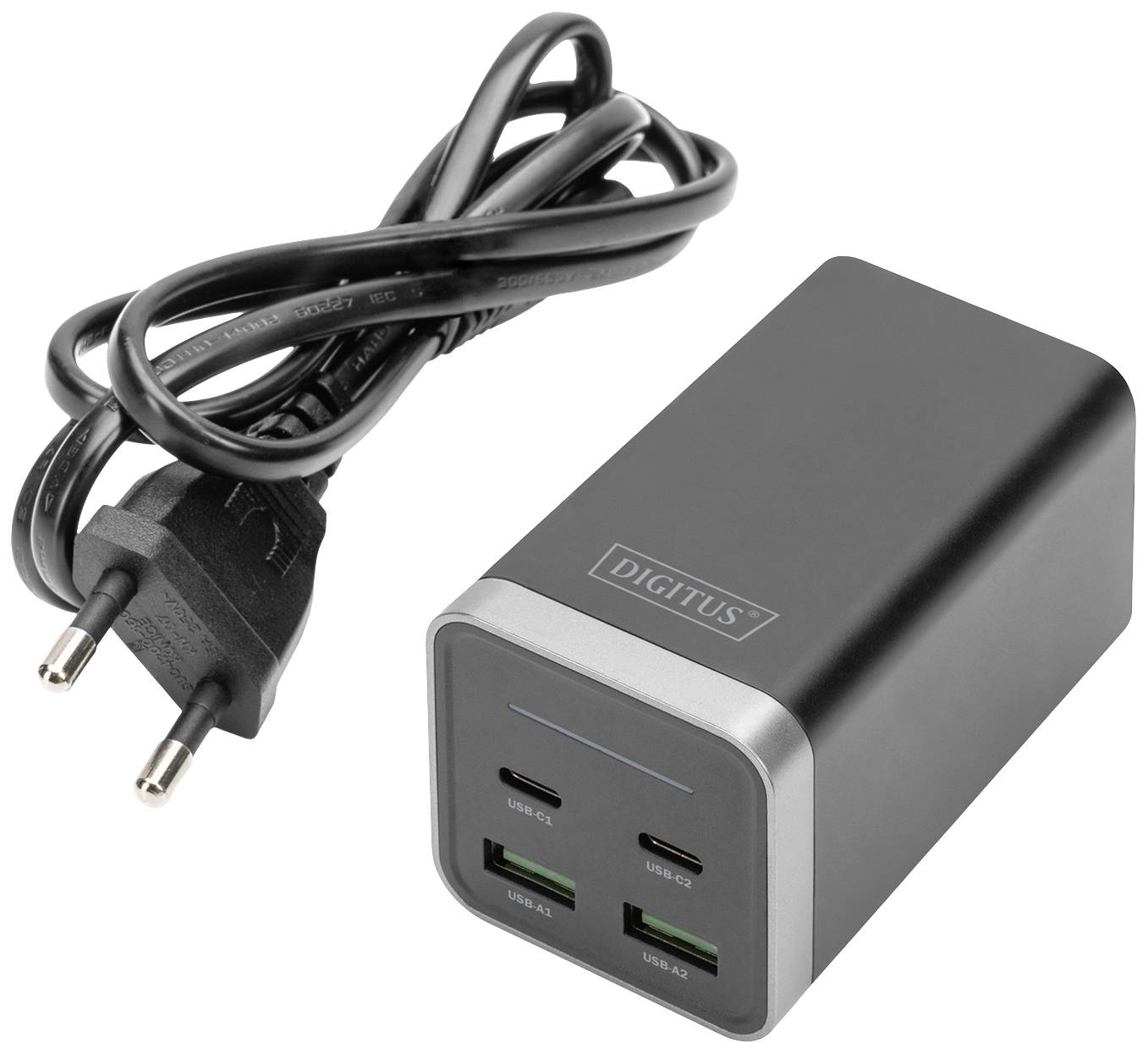 Digitus 4-Port GaN Chargeur USB 65 W intérieure, pour prise murale Courant de sortie (max.) 3000 mA Nbr. de sorties: 4 x USB-A