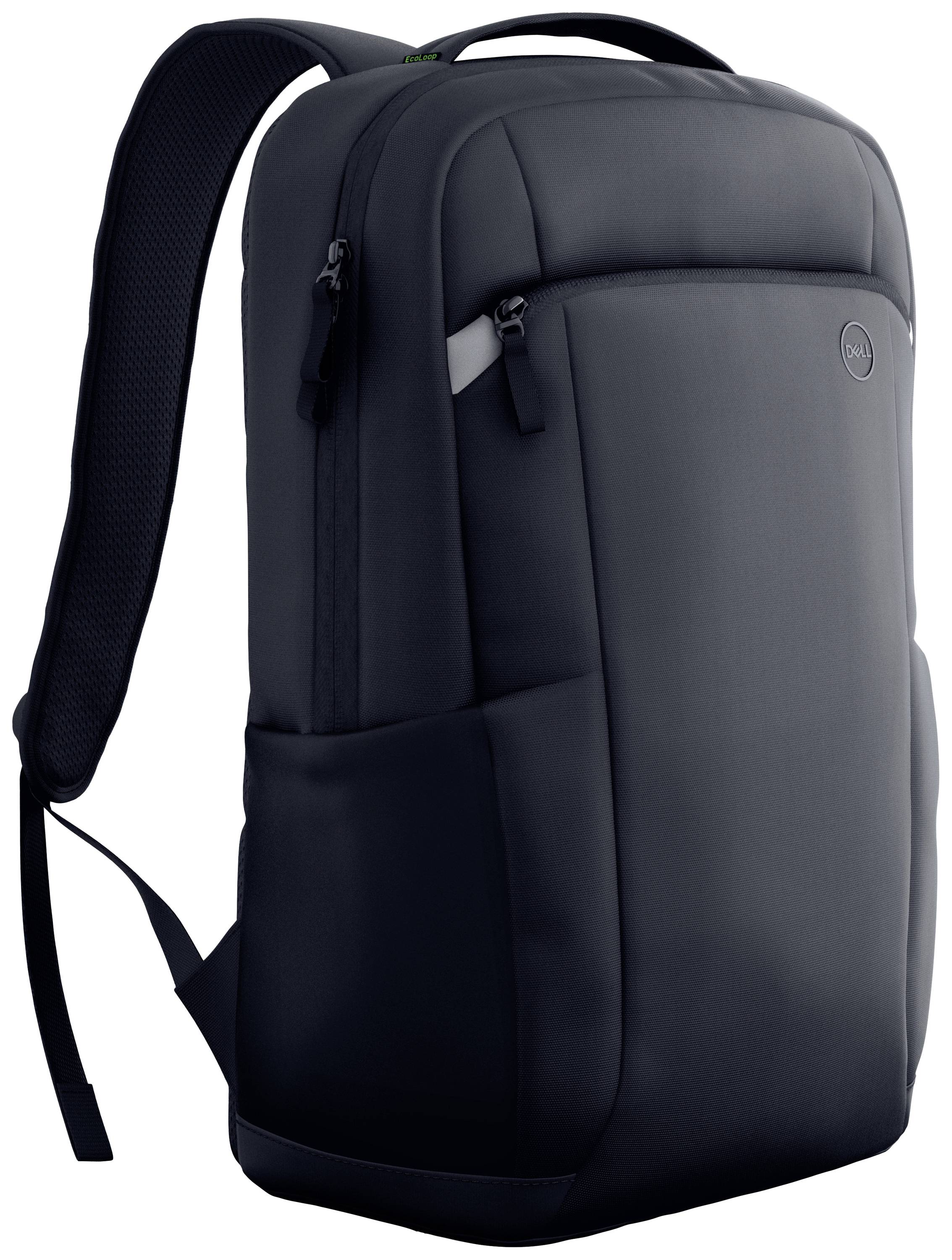 Sac à dos pour ordinateur portable noir avec sangles d'épaules rembourrées, poches latérales et fermetures à glissière. Adapté pour le travail ou les voyages.