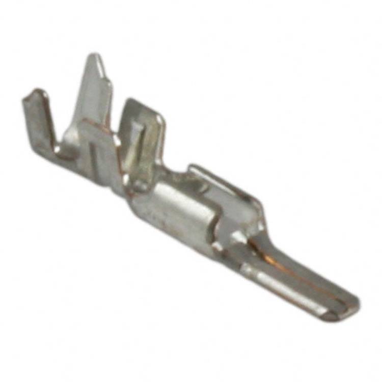A close-up image of a metal electrical connector or terminal, designed for connecting wires in electrical assemblies.