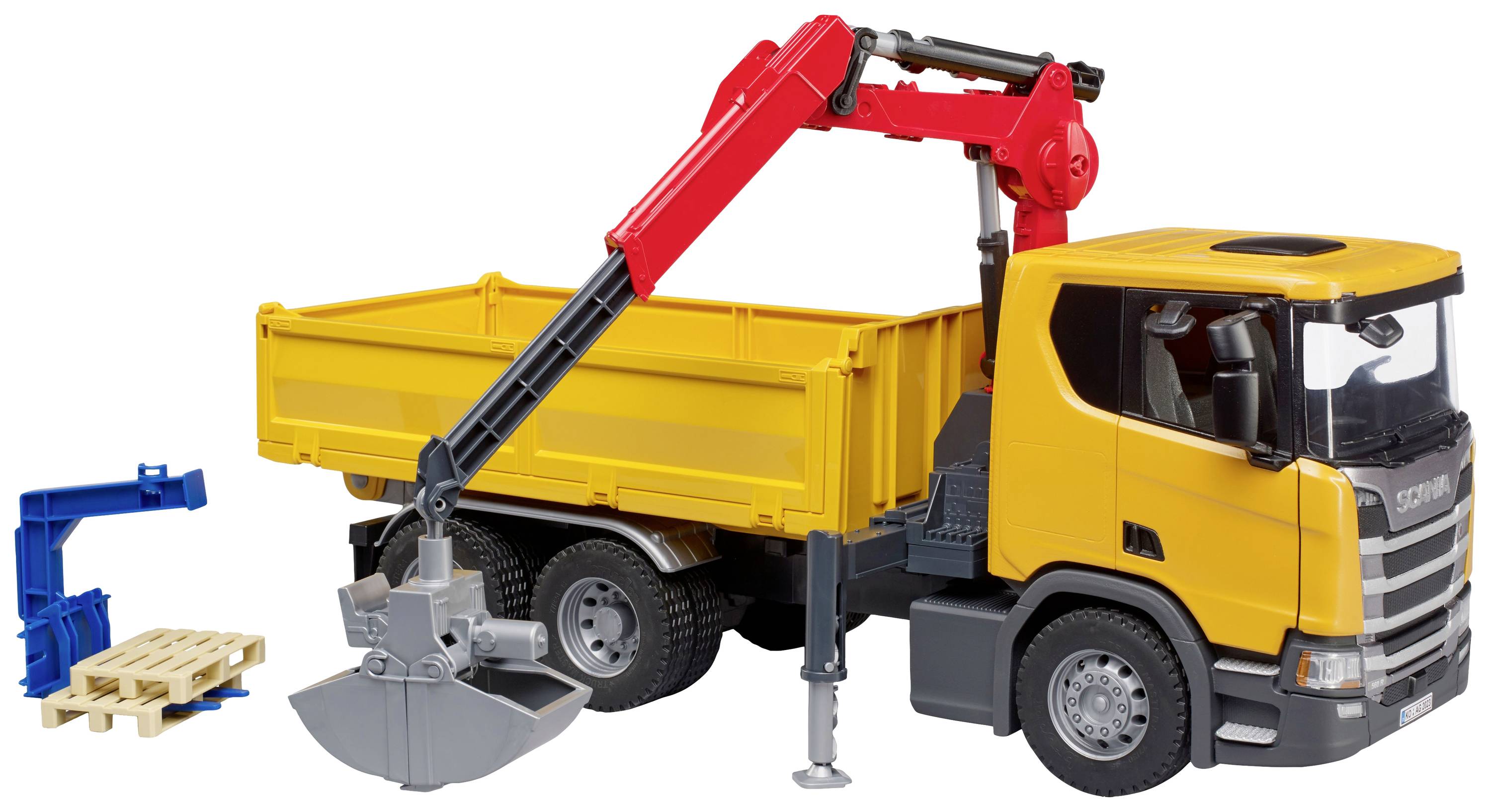 bruder Scania Super camion de chantier 560R avec grue et 2 palettes modèle fini Modèle réduit de véhicule utilitaire