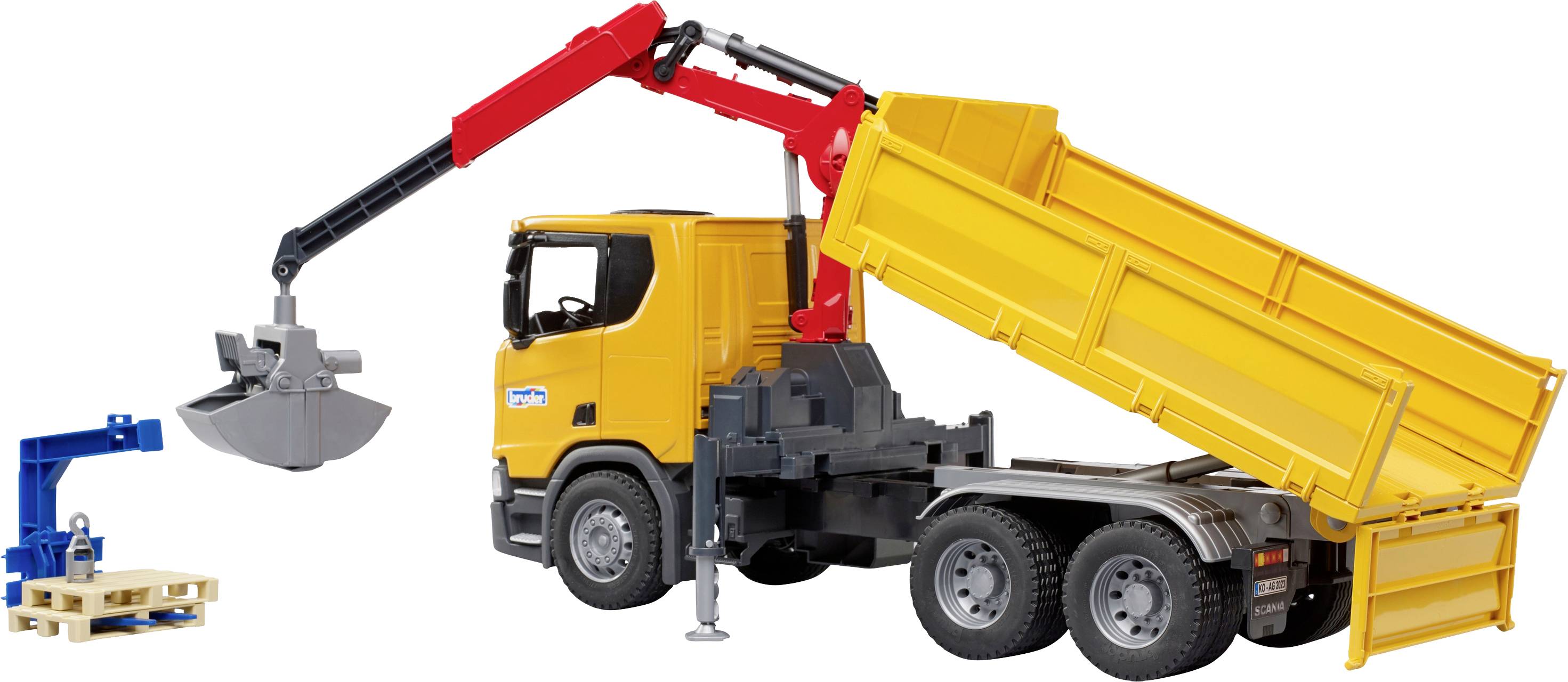 bruder Scania Super camion de chantier 560R avec grue et 2 palettes modèle fini Modèle réduit de véhicule utilitaire