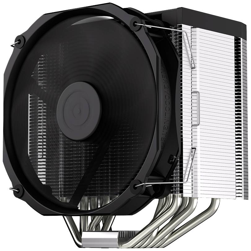 Un dissipateur thermique de CPU avec un grand ventilateur et des ailettes, conçu pour évacuer efficacement la chaleur des ordinateurs.