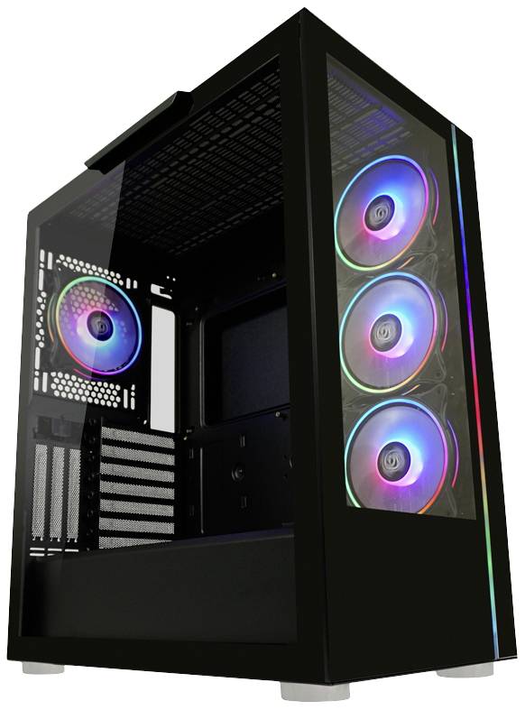 Tour midi LC Power 808B - Skylla_X Boîtier gaming noir fenêtre latérale, 4 ventilateurs LED pré-installés