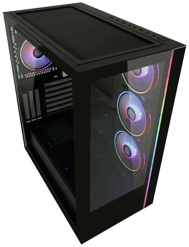 Tour midi LC Power 808B - Skylla_X Boîtier gaming noir fenêtre latérale, 4 ventilateurs LED pré-installés