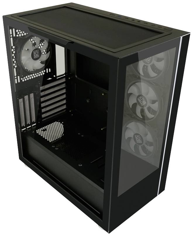 Tour midi LC Power 808B - Skylla_X Boîtier gaming noir fenêtre latérale, 4 ventilateurs LED pré-installés