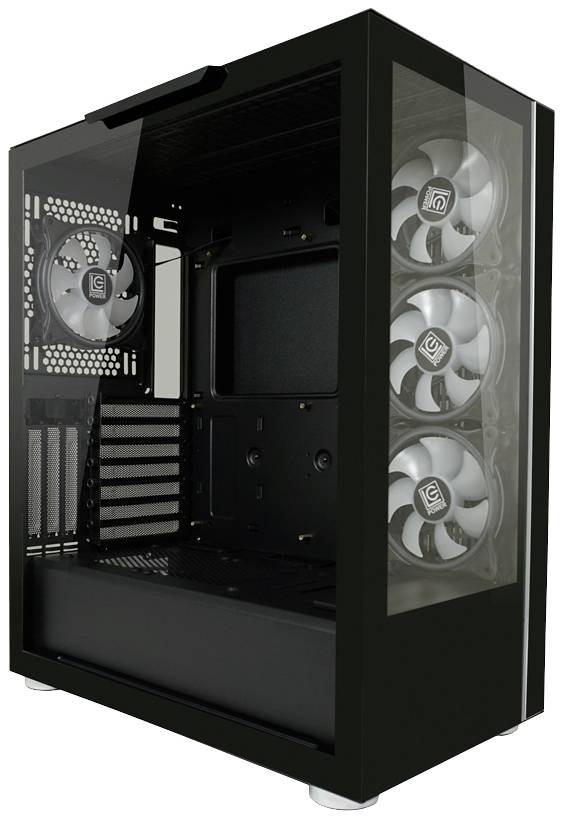 Tour midi LC Power 808B - Skylla_X Boîtier gaming noir fenêtre latérale, 4 ventilateurs LED pré-installés
