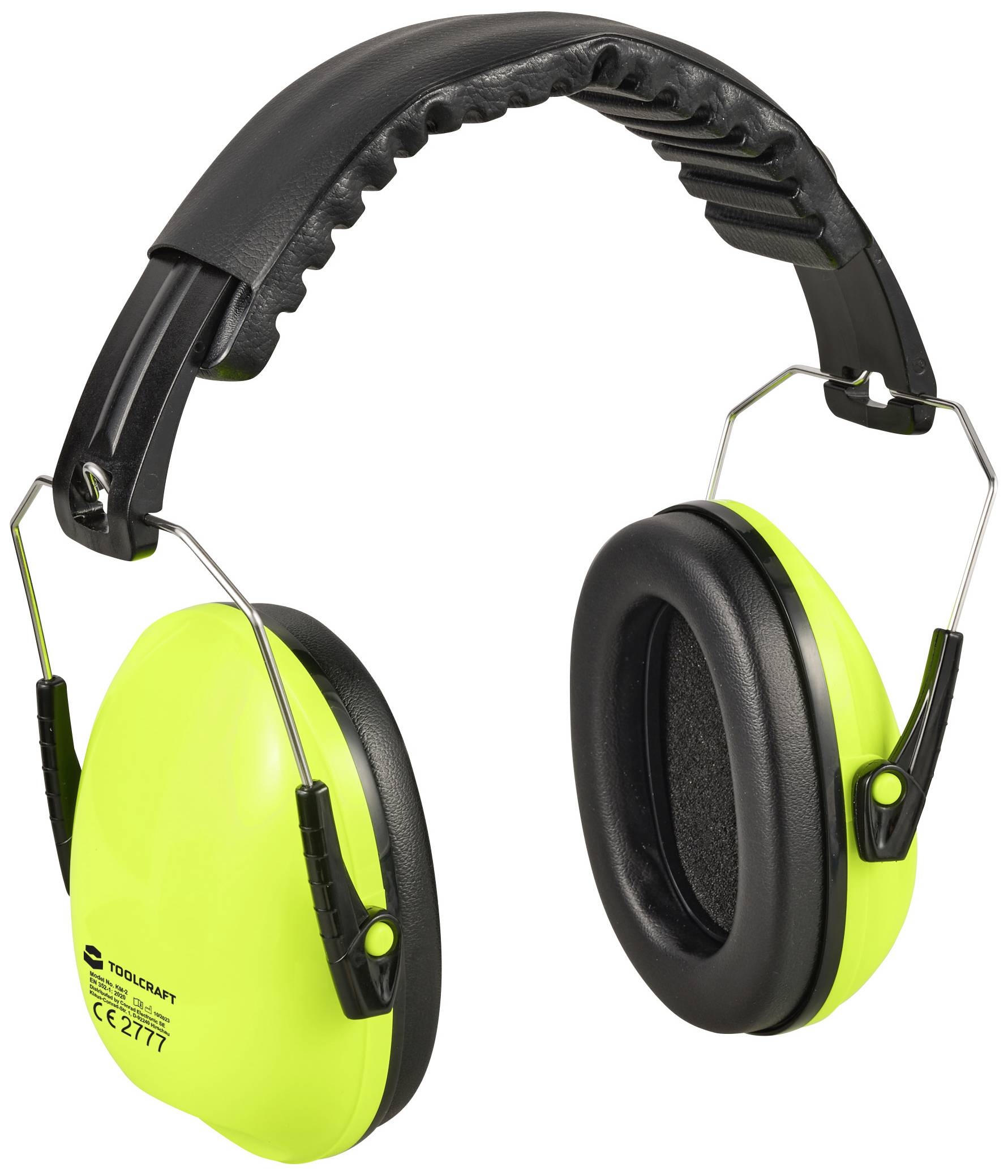 Casque antibruit de couleur jaune néon avec arceau et coussinets noirs, conçu pour protéger contre les bruits intenses.