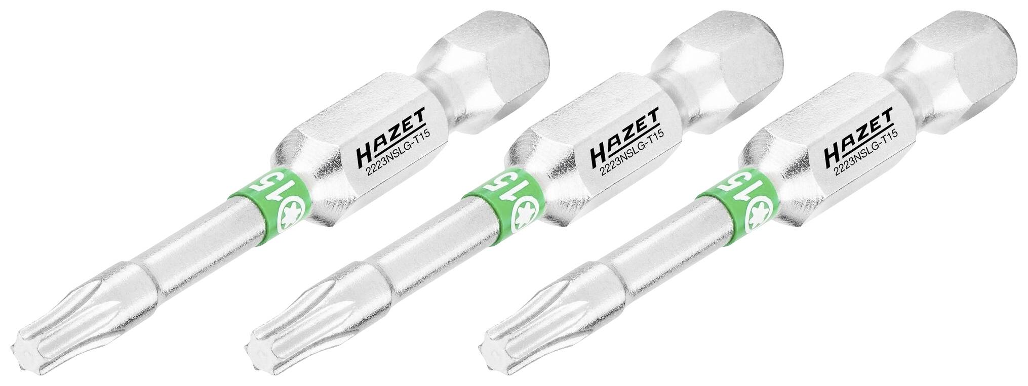 Trois embouts Torx en métal de différentes tailles, adaptés pour visser avec précision.