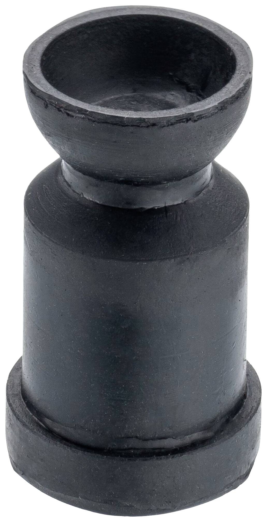 Pièce de couplage en caoutchouc noir de forme cylindrique avec une extrémité en entonnoir. Utilisée pour les connexions dans des systèmes flexibles.