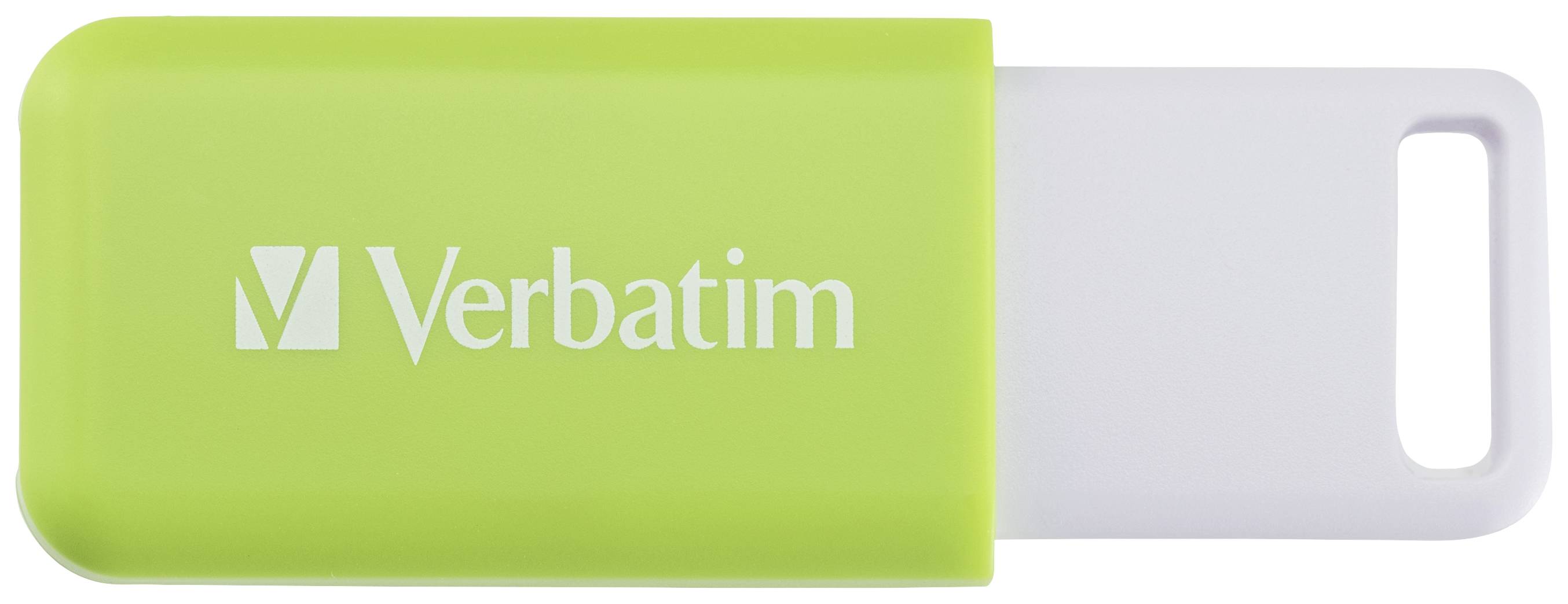 Clé USB verte portant l'inscription 'Verbatim'.