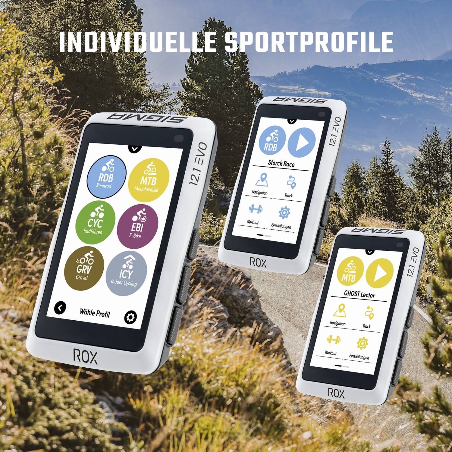 Sigma ROX 12.1 EVO Sensor Set - Night Grey GPS de vélo vélo Europe Bluetooth®, GPS, GLONASS