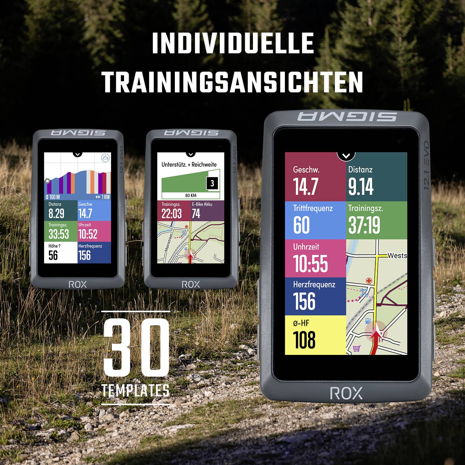 Sigma ROX 12.1 EVO Sensor Set - Night Grey GPS de vélo vélo Europe Bluetooth®, GPS, GLONASS