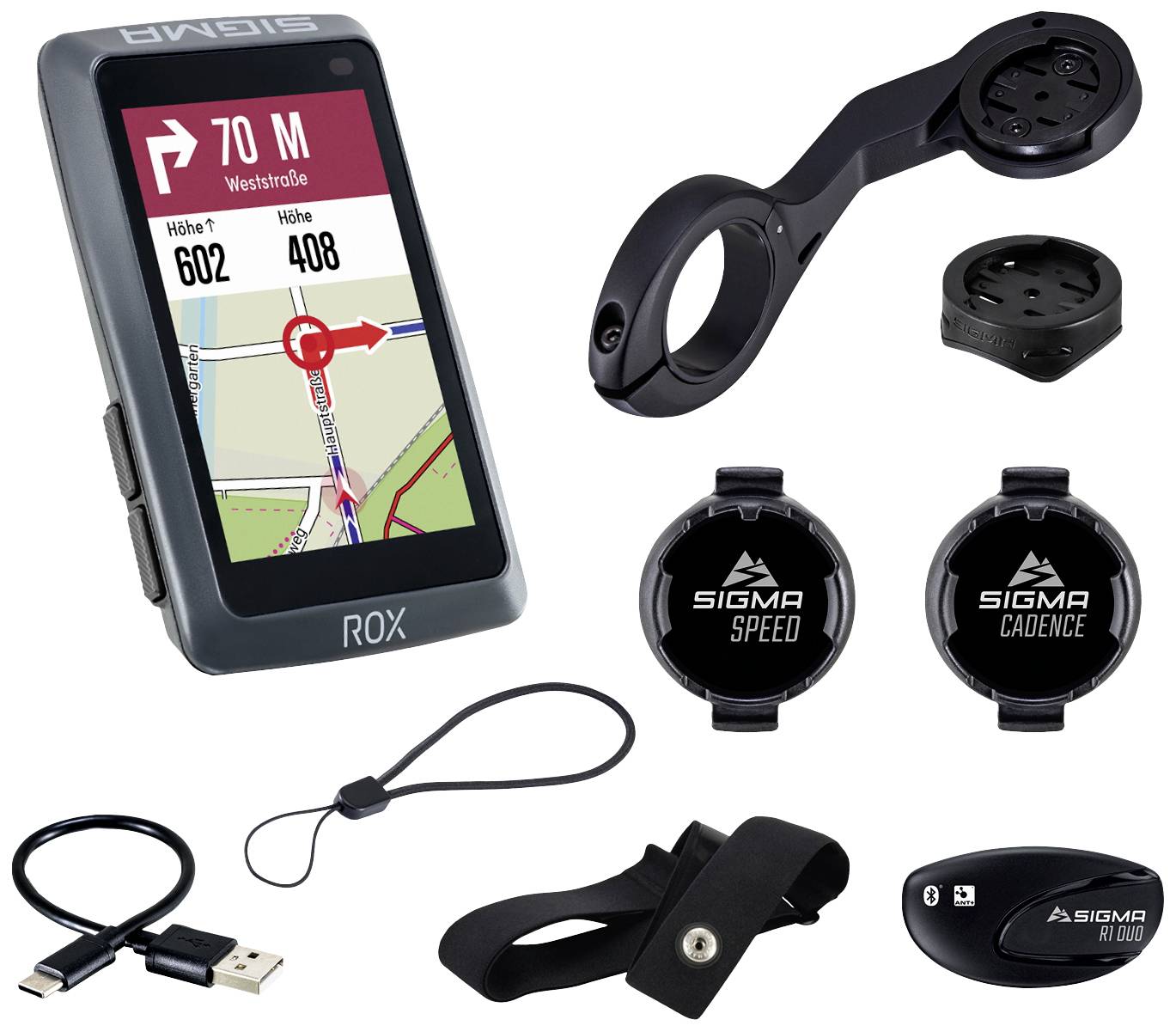 Sigma ROX 12.1 EVO Sensor Set - Night Grey GPS de vélo vélo Europe Bluetooth®, GPS, GLONASS