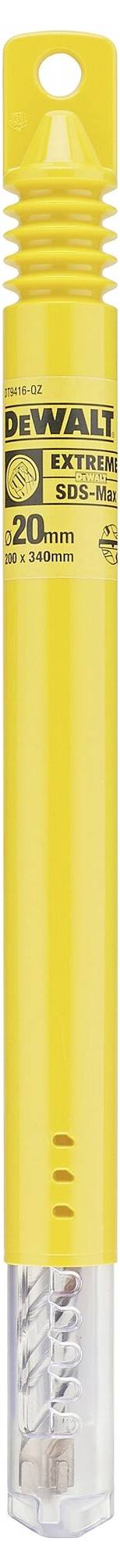 Un emballage jaune portant l'inscription 'DEWALT EXTREME', contenant un foret de 4 x 110 mm pour le traitement de matériaux extrêmes.