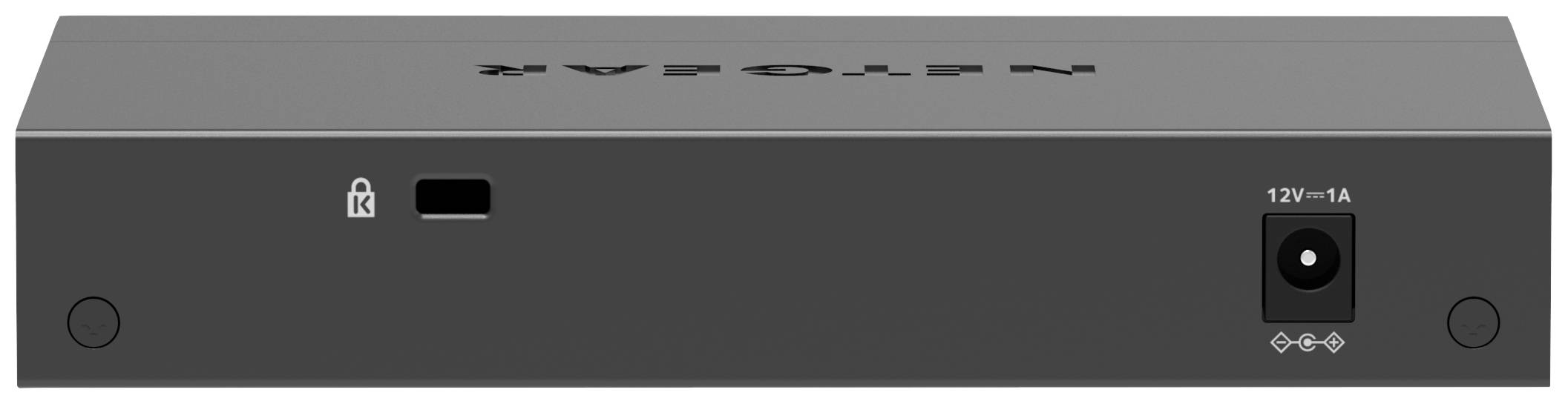 Un appareil électronique noir rectangulaire avec une prise de verrouillage et d'alimentation sur la face avant, portant la mention '12V-1A'.