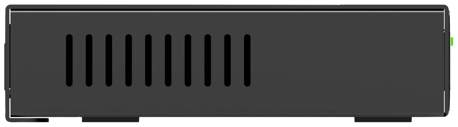 Appareil électronique noir avec des fentes de ventilation à l'avant, probablement un récepteur ou un dispositif de distribution.