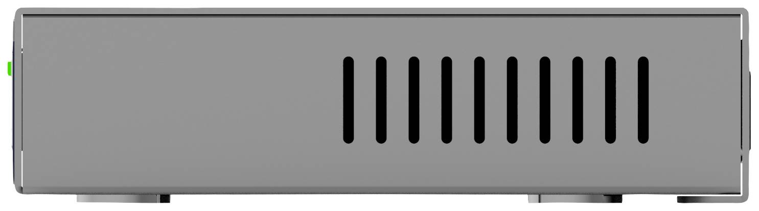 Appareil rectangulaire gris avec des fentes de ventilation sur la façade.