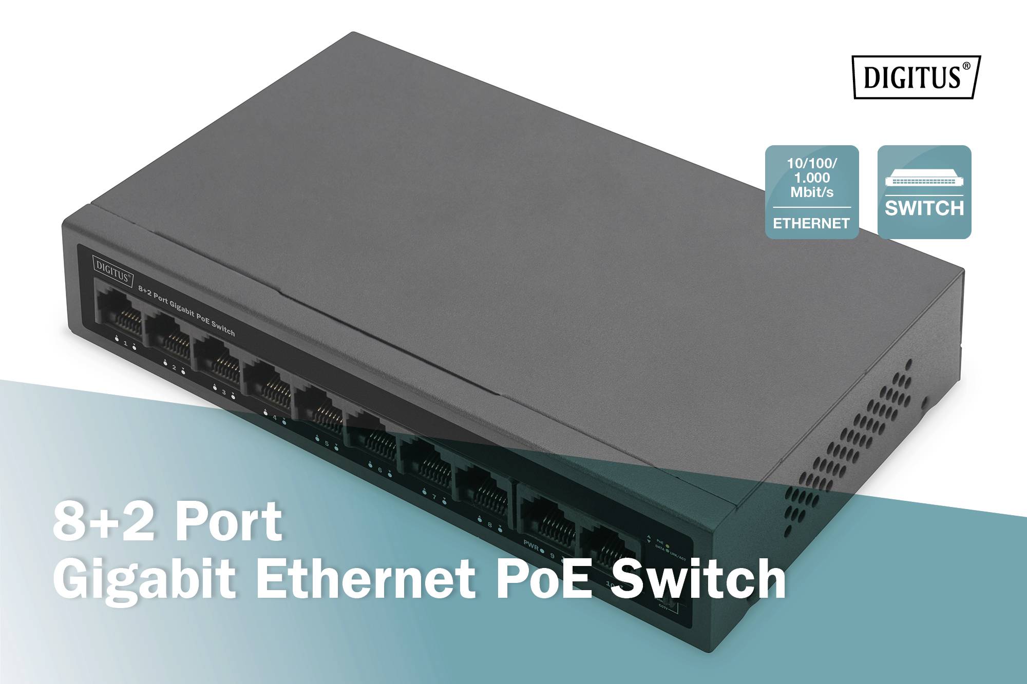 Switch réseau Digitus DN-95357 8+2 ports 10 / 100 / 1000 MBit/s fonction PoE
