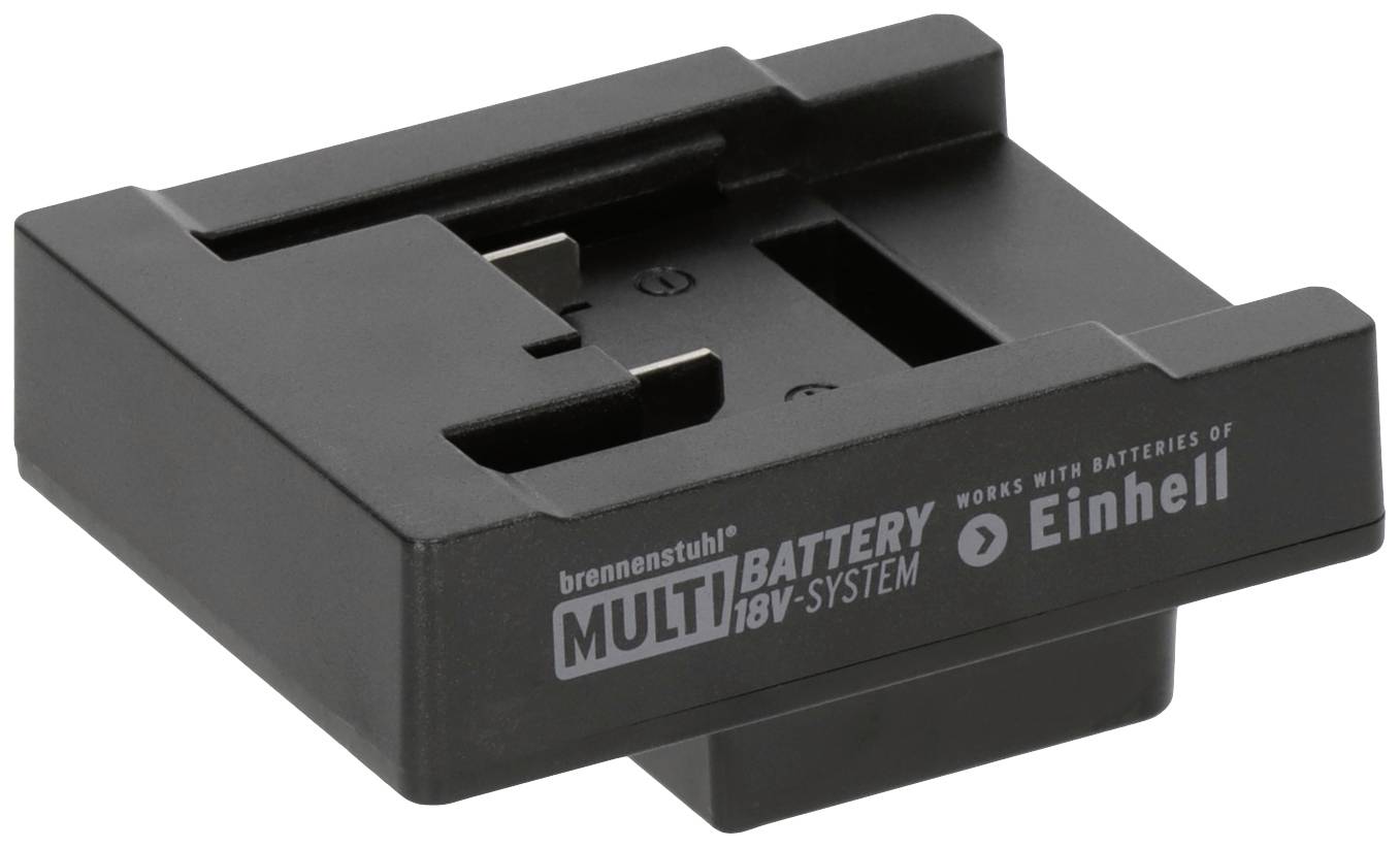Adaptateur Brennenstuhl Multibattery système 18V, compatible avec les batteries Einhell. Design noir avec logo Einhell marqué.