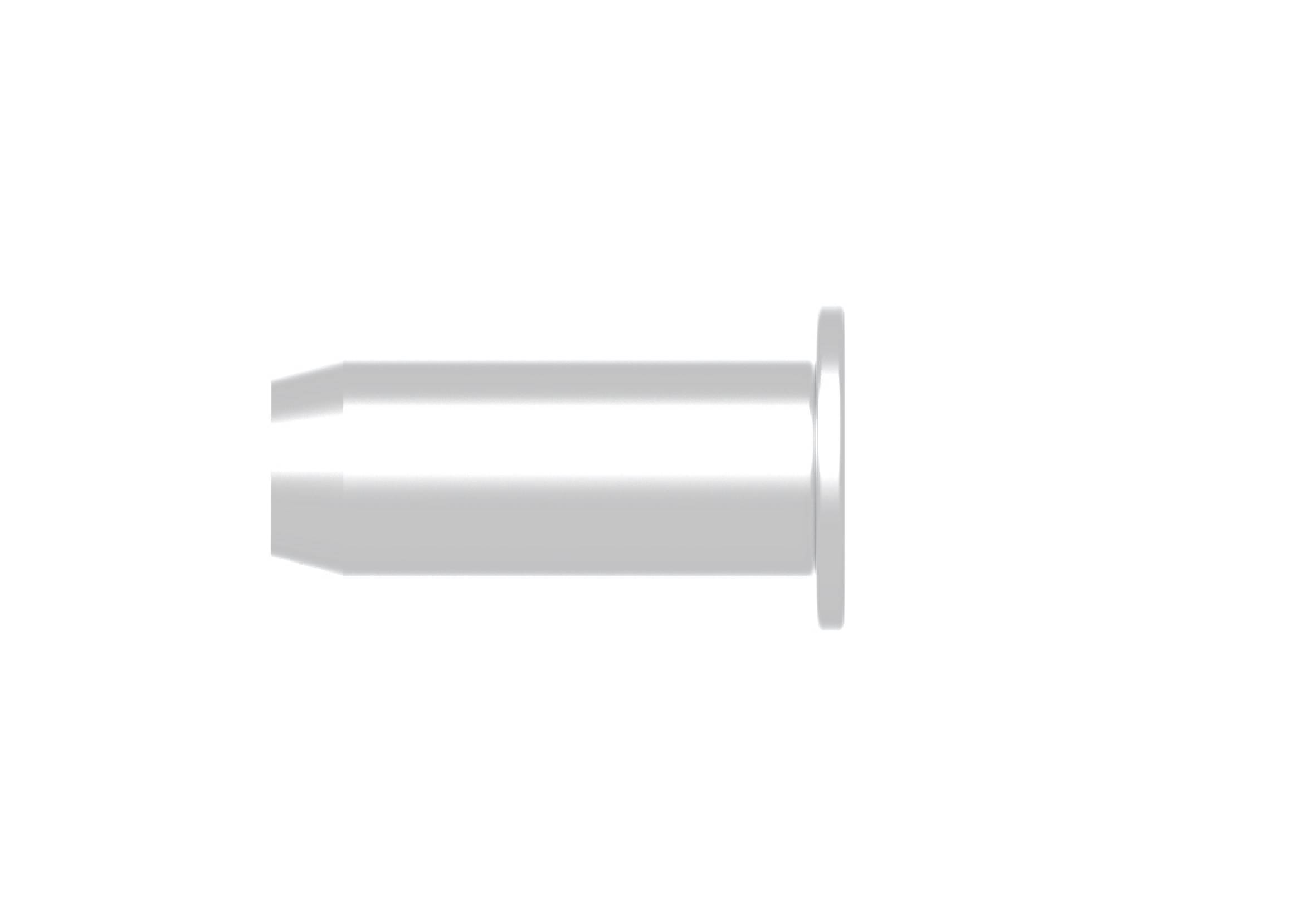 Pièce cylindrique en argent avec un large capuchon, représentée sur un fond blanc.