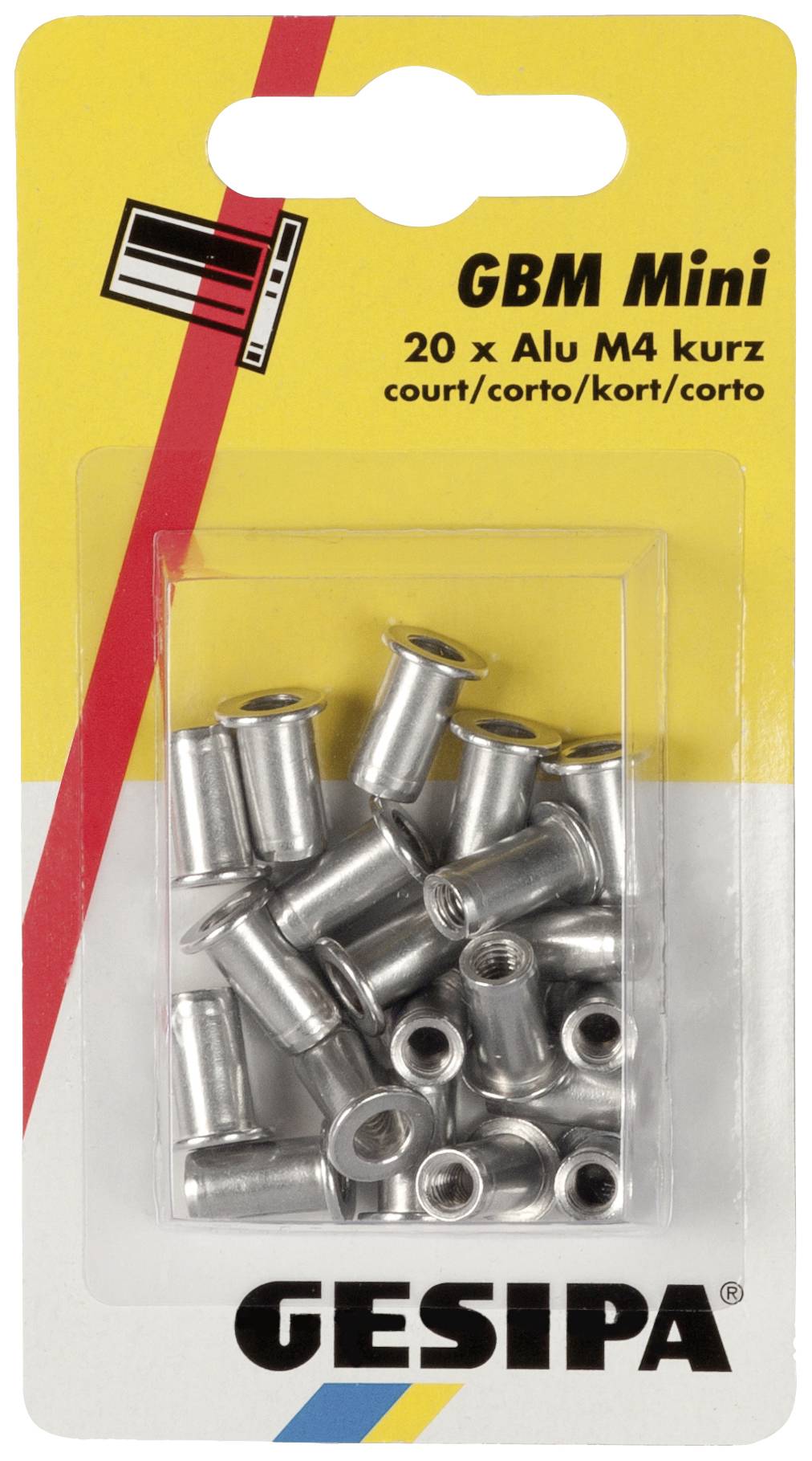 Lot de 20 rivets filetés courts en aluminium M4 de Gesipa, modèle GBM Mini.