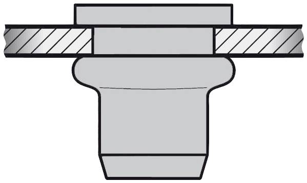 Une coupe transversale d'un bride montrant une connexion circulaire. Les parties supérieure et inférieure sont reliées par une soudure.