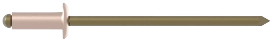 Un rivet aveugle composé d'une tête rose et d'une tige en bronze, destiné à l'assemblage permanent de pièces.