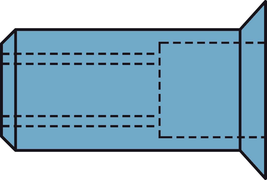 Enveloppe bleue en papier servant de modèle pour le pliage. Indication des lignes de pliage et des marques de coupe pour la création d'une enveloppe DIY.