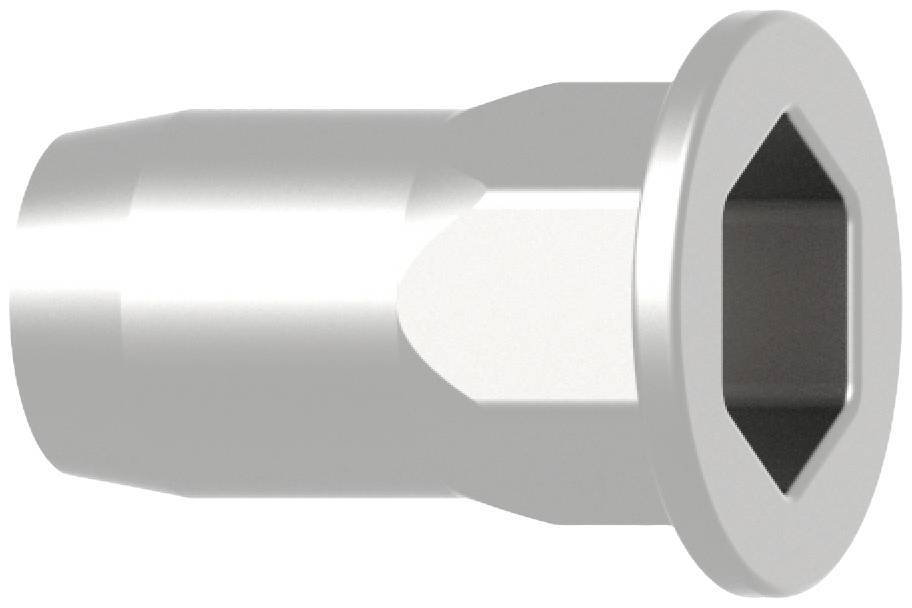 Une tête de vis hexagonale en argent avec un filetage intérieur hexagonal, adaptée pour serrer ou desserrer des écrous et des vis.