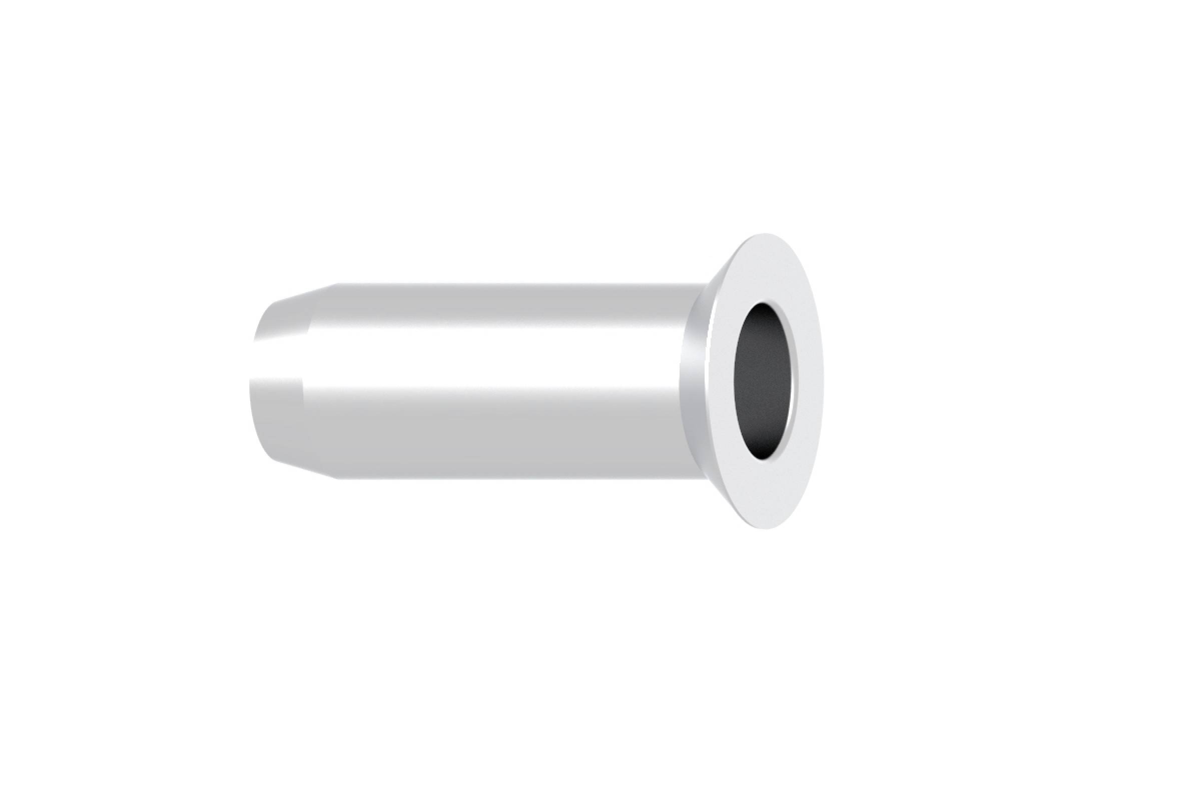 Un boulon métallique cylindrique argenté avec une surface creusée à une extrémité.