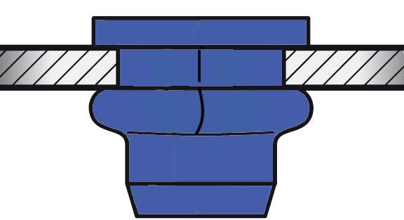 Coupe transversale d'un joint d'étanchéité bleu entre deux surfaces métalliques. Illustre le concept de connexion et de scellement.