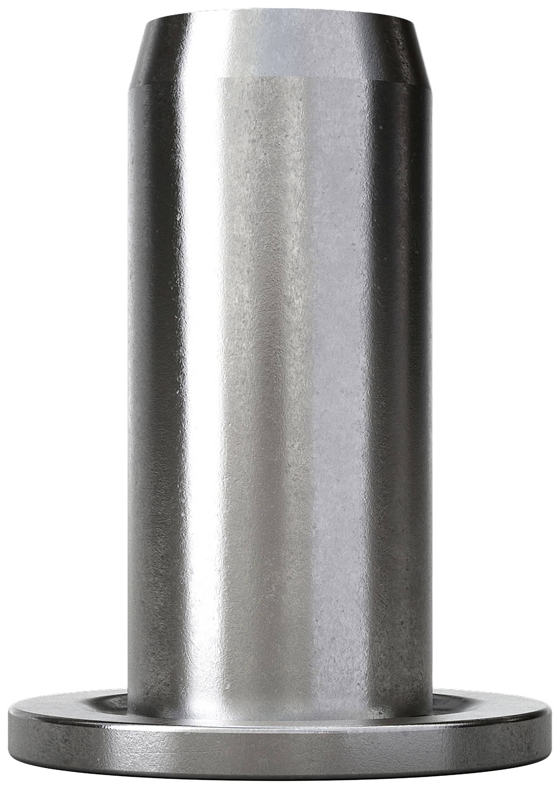 Un cylindre métallique à large base, lisse et brillant, posé sur une surface.