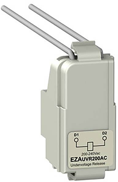Un déclencheur de sous-tension portant l'inscription 'EZ AUVR 200 AC', prévu pour les systèmes électriques de commutation, 200-240V AC.