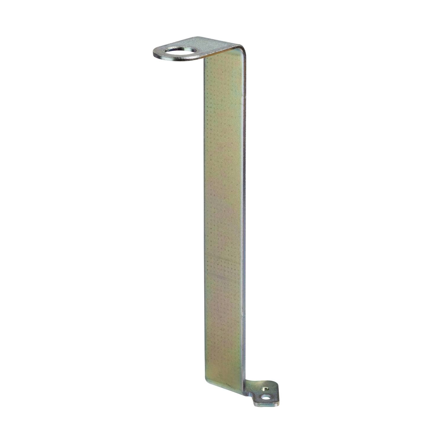 Adaptateur d'angle métallique, en forme de L, avec des trous de perçage aux deux extrémités. Utilisé pour des fixations stables dans les projets de construction ou de mobilier.