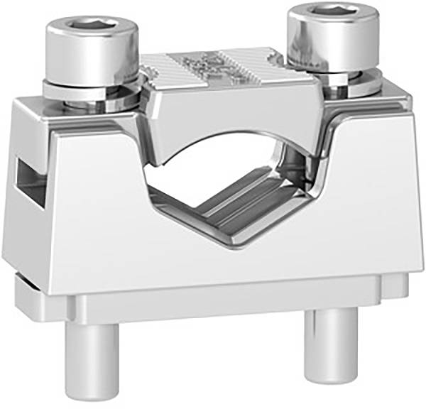 Pince de serrage métallique avec vis, pour des connexions fixes de câbles ou de conducteurs, à usage industriel.