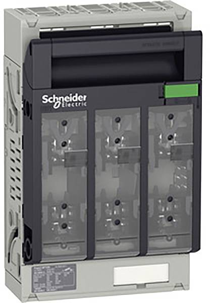 Un disjoncteur électrique gris de Schneider Electric avec trois sections transparentes pour la surveillance des connexions.