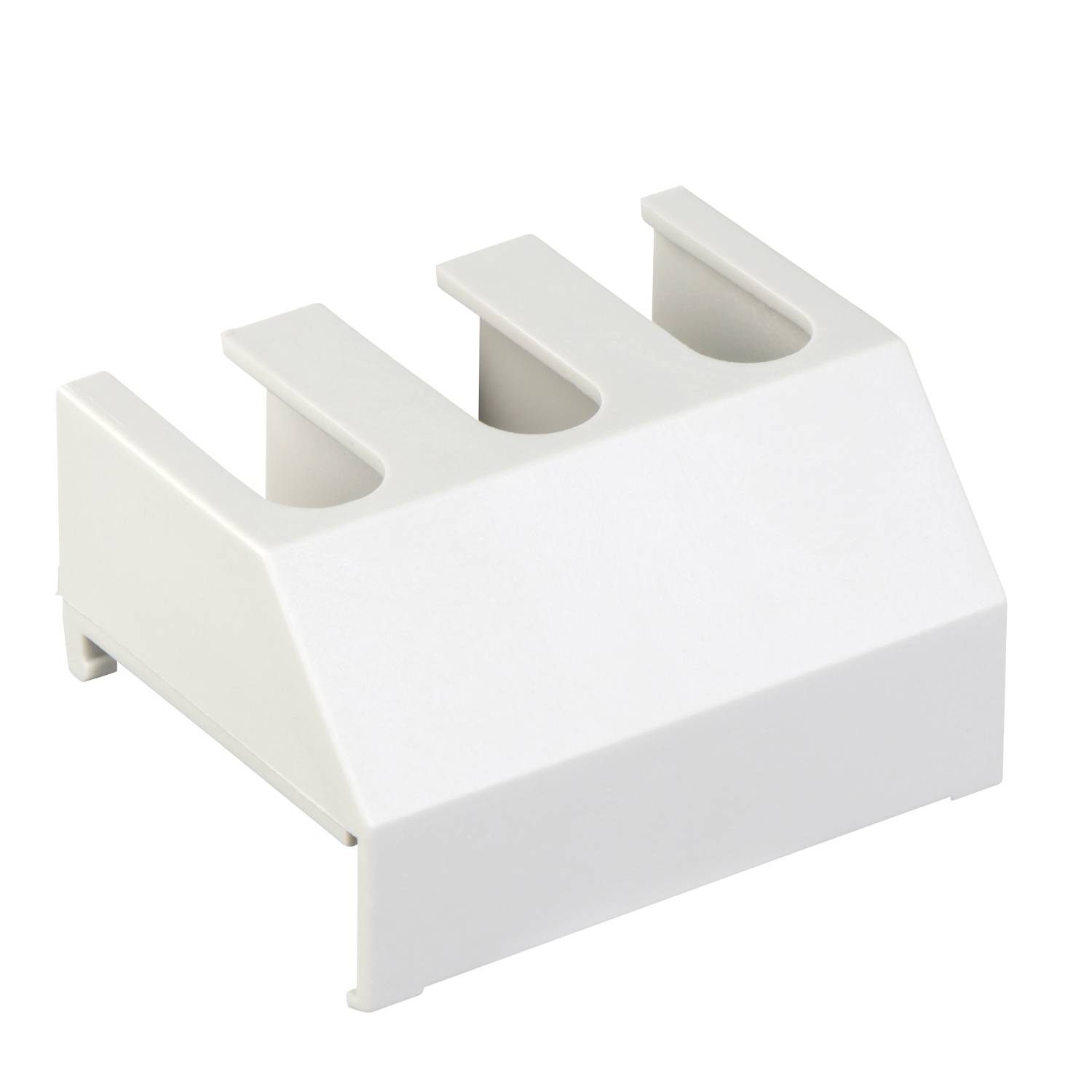 Un support de câbles blanc à triple fente pour l'organisation des câbles.
