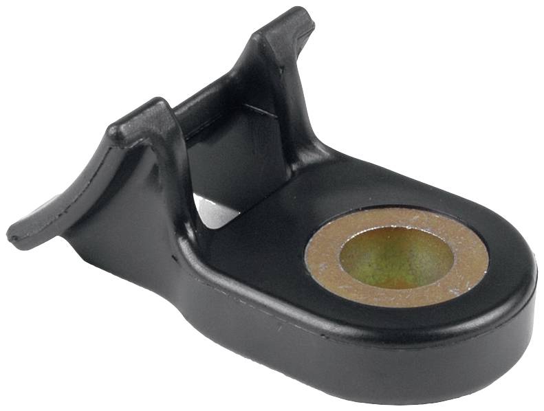 Un élément en plastique noir avec un disque circulaire de couleur cuivrée en son centre, probablement un élément de machine rotatif.