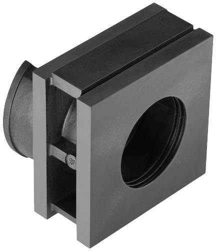Composant de ventilation en plastique de forme carrée avec raccordement circulaire, probablement destiné aux systèmes de ventilation industriels ou commerciaux.