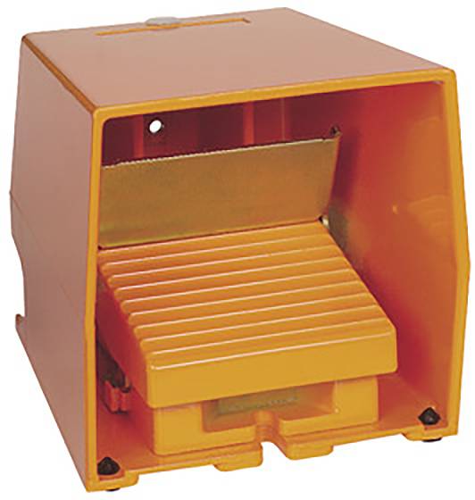 Une protection de sécurité orange pour un composant de machine avec une partie métallique intérieure et une surface nervurée, offrant une protection.