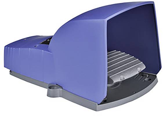 Un boîtier bleu semi-ouvert ; probablement un dispositif technique ou un élément de boîtier.