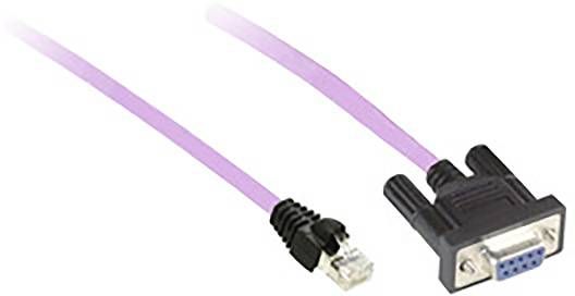 Câble lilas avec une fiche RJ45 d'un côté et une fiche VGA de l'autre.