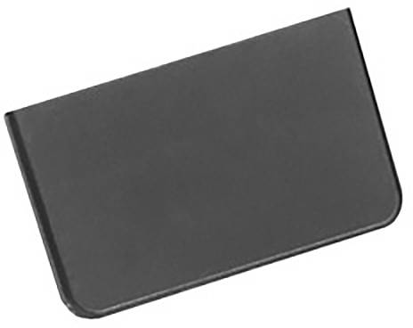 Objet noir rectangulaire, semblable à une petite boîte ou à une carte, sur un fond blanc.