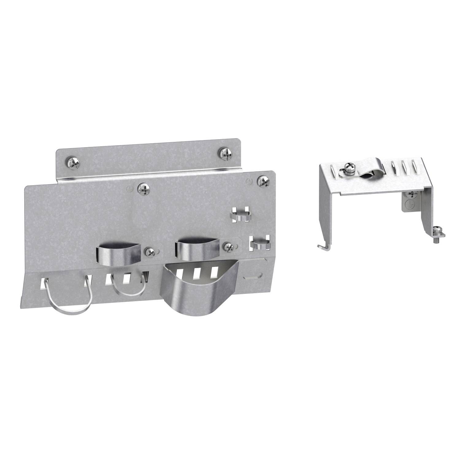 Support métallique et adaptateur avec vis. Sert à fixer des objets au mur. Adapté à diverses applications.
