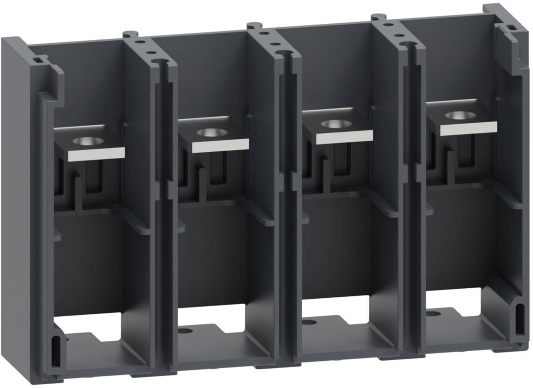 Boîtier rectangulaire gris en plastique comportant quatre compartiments identiques, probablement destiné à accueillir des composants électriques ou électroniques.
