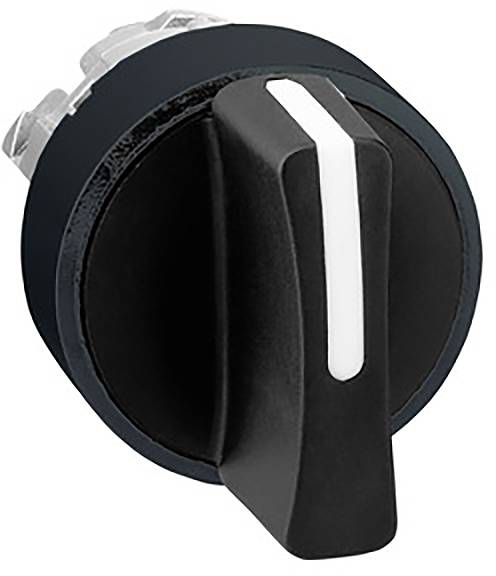 Bouton rotatif noir avec une bande blanche servant d'indicateur de position, fixé sur un appareil électronique.